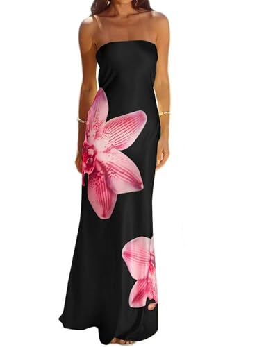 Women Floral Strapless Maxi Dress Sexy Bodycon Backless Tube Long Dress Summer Off Shoulder Cocktail Dresses