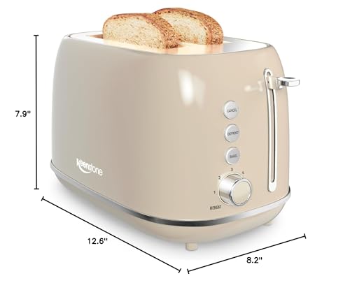 Toaster 2 Slice Stainless Steel with 6 Bread Shade Settings, Retro Toaster with Extra Wide Slot