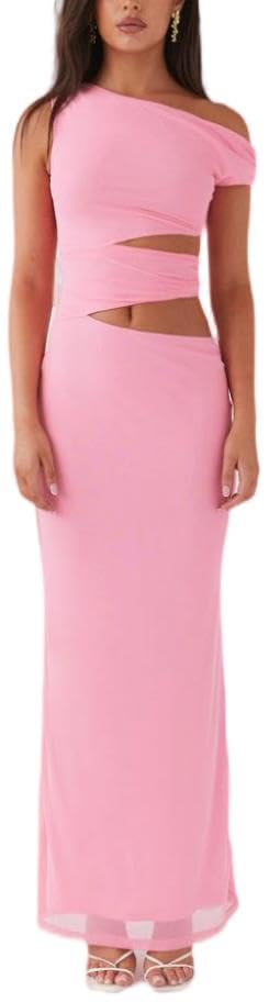 Sexy Cut Out Maxi Dress for Women Spaghetti Strap Backless Bodycon Dress Y2k Hollow Sleeveless Long Dress