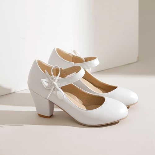 Women's Bow Mary Jane Dress Pumps Shoes Chunky Block High Heels Round Toe Shoes