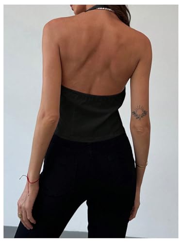 Women's Bow Knot Backless Halter Top Y2k Cut Out Split Hem Sleeveless Tops