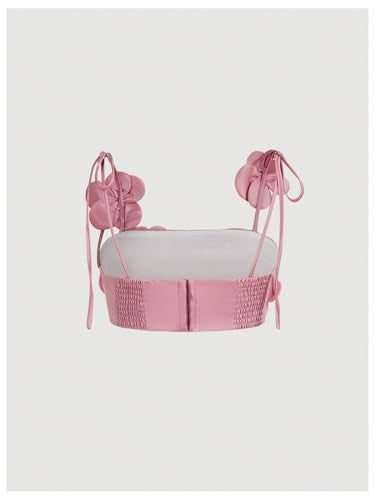 Women's 3D Floral Cami Crop Tops Tie Shoulder Spaghetti Strap Summer Tops Camisole