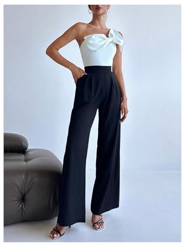 Women's One Shoulder Sleeveless Big Bow Front Elegant Fitted Tank Top Bodysuit