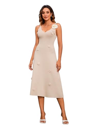 Women's 3D Flower Backless Sweater Dress Sleeveless Slim Fit Flared Hem Midi Dresses