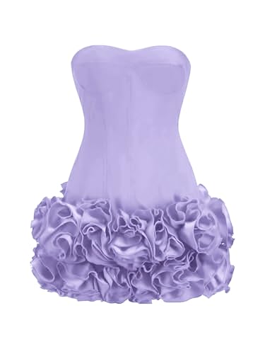 Layered Ruffle Edge Cocktail Party Dresses Sexy Strapless Homecoming Dresses Off Shoulder Satin Bodycon Mini Dresses