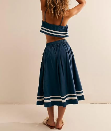 Women 2 Piece Outfits Y2k Sleeveless Lace Trim Cami Tops and Ruffle Ruched Maxi Skirt Matching Set