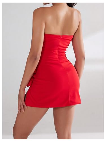 Women's 3D Flower Strapless Mini Dress Sleeveless Split Party Club Bodycon Tube Dresses