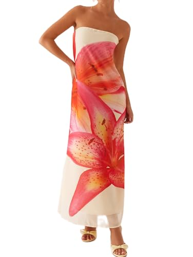 Women Floral Strapless Maxi Dress Sexy Bodycon Backless Tube Long Dress Summer Off Shoulder Cocktail Dresses