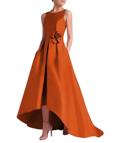 Women's 3D Flower Satin Mother of The Bride Dresses Hi-Low Formal Evening Party Gown