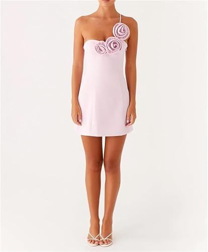 Women's Strapless 3D Flower Mini Dress Sexy Ruffle Short Tube Dress with 3DFloral Bodycon Backless Cocktail Party