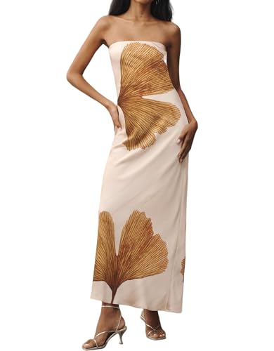 Women Floral Strapless Maxi Dress Sexy Bodycon Backless Tube Long Dress Summer Off Shoulder Cocktail Dresses