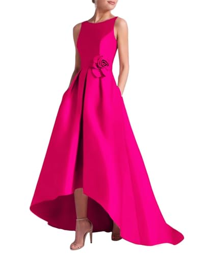 Women's 3D Flower Satin Mother of The Bride Dresses Hi-Low Formal Evening Party Gown