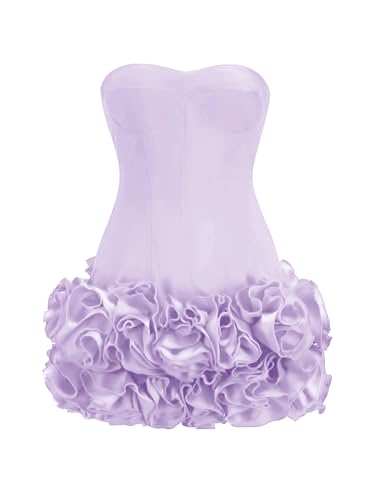 Layered Ruffle Edge Cocktail Party Dresses Sexy Strapless Homecoming Dresses Off Shoulder Satin Bodycon Mini Dresses