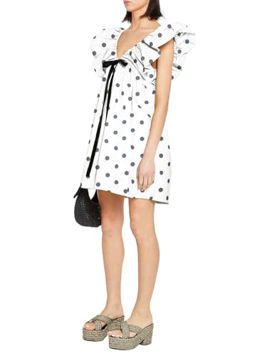 Women's Mini Dress V Neck Puff Sleeve Dress Short Babydoll Bow Dress