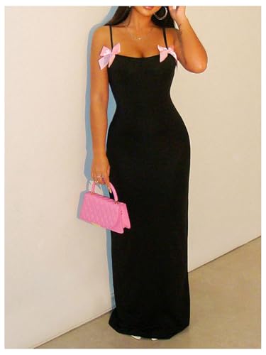 Women's Bowknot Maxi Dress Scoop Neck Backless Spaghetti Strap Dresses
