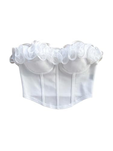 Women's Coquette Ruffle Trim Corset Tops Sleeveless Summer Tube Crop Tops