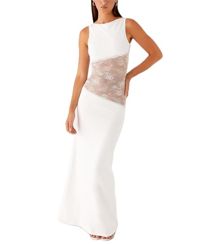 Women Sexy Hollow Out Maxi Dress Sleeveless Backless Lace Pachwork Bodycon Long Dress Y2k Dress
