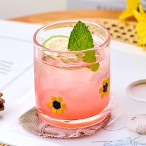 Sunflower Embossed Rocks Glasses â€?Set of 2, 14 oz Mexican Old Fashioned Whiskey Glasses with Heavy Base, Dishwasher Safe