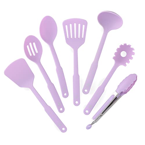Cooking Tools and Utensils, 7 Piece Nylon Set including Spatulas Turner Spoons and Tongs, Dishwasher Safe