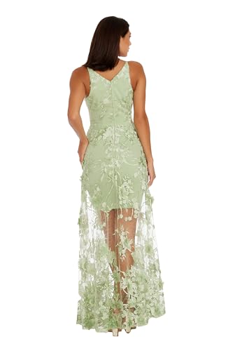 Women's Embellished Plunging Gown Sleeveless Floral Long Dress