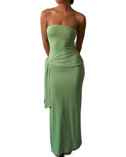 Women Y2k Floral Strapless Dress Sexy Backless Tube Maxi Dress Sleeveless Mesh Bodycon Long Dress