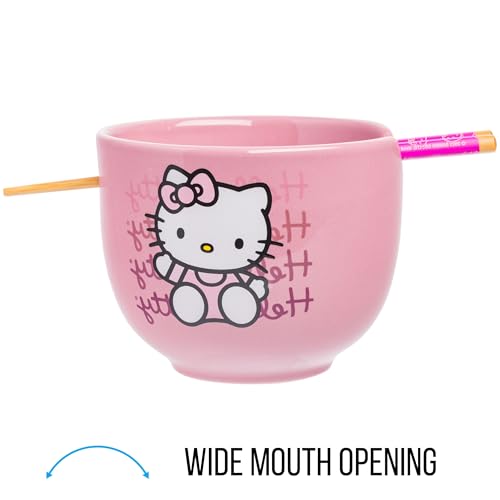 Ceramic Sanrio Hello Kitty Ramen Noodle Rice Bowl with Chopsticks, Microwave Safe