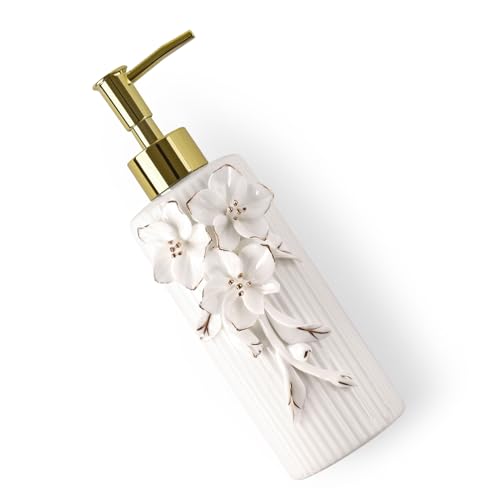 Handmade Ceramic Bow Soap Pump Dispenser Hand Lotion Liquid Dispenser Refillable for Kitchen and Bathroom Decorative