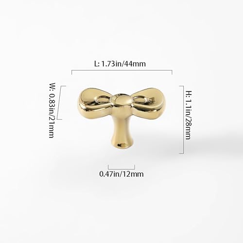 Gold Brass Small Bow Knobs Cute Dresser Drawer Handles Kitchen Cabinet Pulls Art Deco Single Hole Decorative Knobs Modern Furniture Hardware for Closet Cupboard