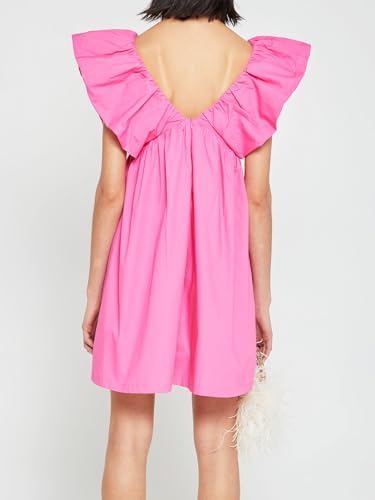 Women's Mini Dress V Neck Puff Sleeve Dress Short Babydoll Bow Dress