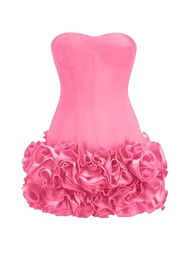 Layered Ruffle Edge Cocktail Party Dresses Sexy Strapless Homecoming Dresses Off Shoulder Satin Bodycon Mini Dresses