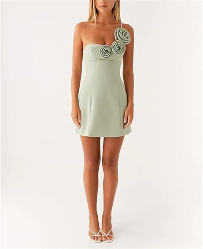 Women's Strapless 3D Flower Mini Dress Sexy Ruffle Short Tube Dress with 3DFloral Bodycon Backless Cocktail Party