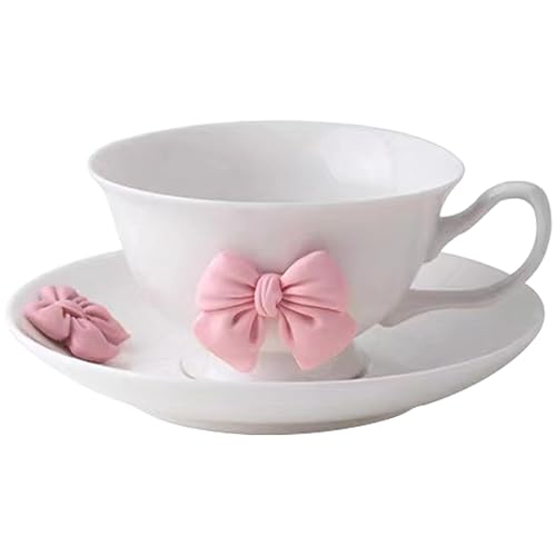 Coquette Bow Coffee Mug Personalized Set with Saucer Mug Porcelain Coffee Tea Cup 12oz