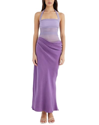 Women Sexy Hollow Out Maxi Dress Sleeveless Backless Lace Pachwork Bodycon Long Dress Y2k Dress