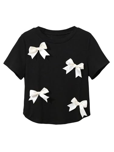 Women's Coquette Bow Tops Cute Short Sleeve Round Neck T Shirt