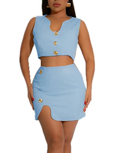 Skirt Sets Women 2 Piece Outfits Button Down Vest Top for Women Mini Skirt Summer Outfits