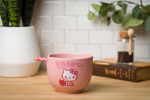 Ceramic Sanrio Hello Kitty Ramen Noodle Rice Bowl with Chopsticks, Microwave Safe