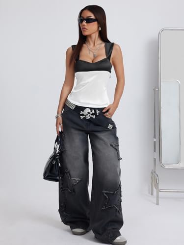 Women's Bow Tie Back Color Block Tank Top Sweetheart Neck Sleeveless Tops