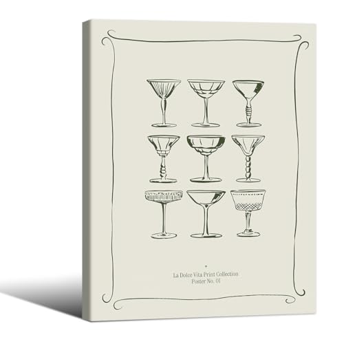 Cocktail Poster Alcohol Drink Wall Art Preppy Bar Cart Canvas Prints for Funky Bar Kitchen Wall Decor