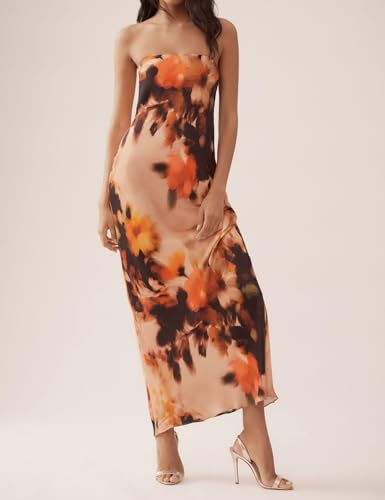 Women Floral Strapless Maxi Dress Sexy Bodycon Backless Tube Long Dress Summer Off Shoulder Cocktail Dresses