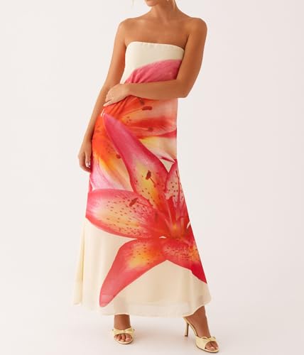 Women Floral Strapless Maxi Dress Sexy Bodycon Backless Tube Long Dress Summer Off Shoulder Cocktail Dresses