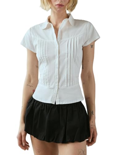 Y2k Fairy Plaid Button Down T Shirts Women Short Sleeve V Neck Aesthetic Tee Shirts Slim Fit Gingham Crop Top