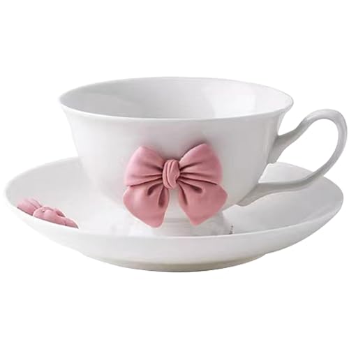 Coquette Bow Coffee Mug Personalized Set with Saucer Mug Porcelain Coffee Tea Cup 12oz