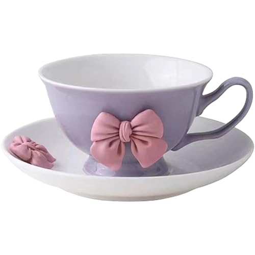 Coquette Bow Coffee Mug Personalized Set with Saucer Mug Porcelain Coffee Tea Cup 12oz