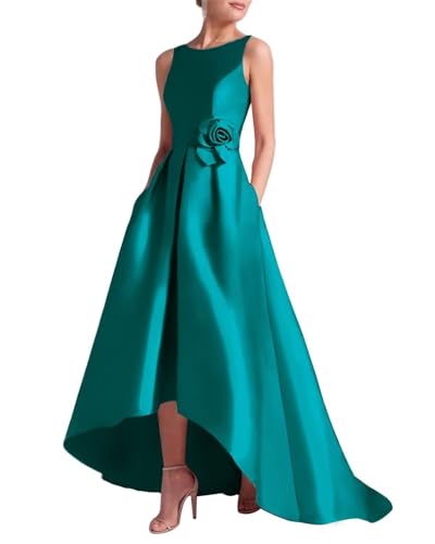 Women's 3D Flower Satin Mother of The Bride Dresses Hi-Low Formal Evening Party Gown