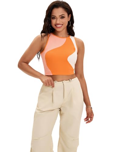Crop Tank Tops mer Color Block Ribbed Tops