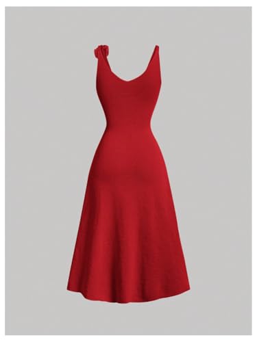 Women's 3D Flower Backless Sweater Dress Sleeveless Slim Fit Flared Hem Midi Dresses