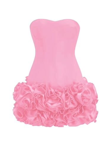 Layered Ruffle Edge Cocktail Party Dresses Sexy Strapless Homecoming Dresses Off Shoulder Satin Bodycon Mini Dresses