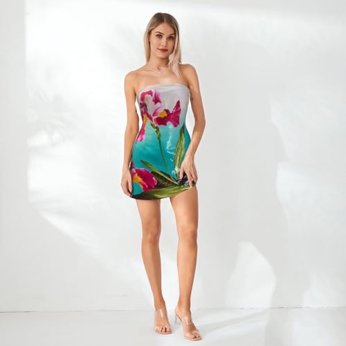 Women Floral Spaghetti Strap Mini Dress Summer 3D Flower Embroidery Sleeveless Backless Short Dress