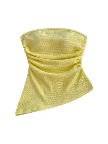 Women's Strapless Asymmetrical Tube Tops Sleeveless Ruched Crop Bandeau Summer Going Out Backless Top Dressy