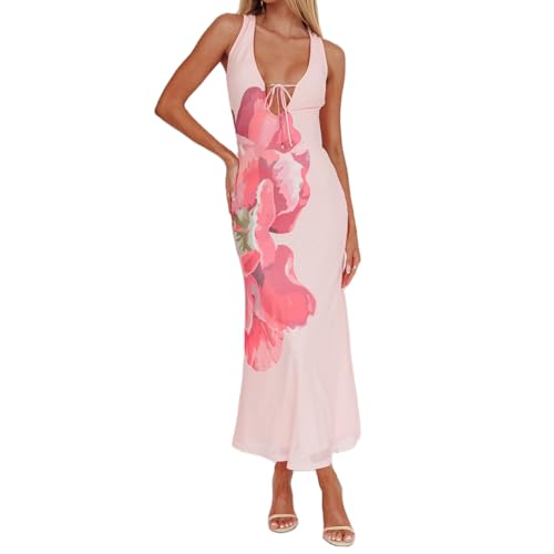 Sexy Floral Print Bodycon Dress - Vintage Graphic Patchwork Sleeveless Maxi Dress Slim Fit